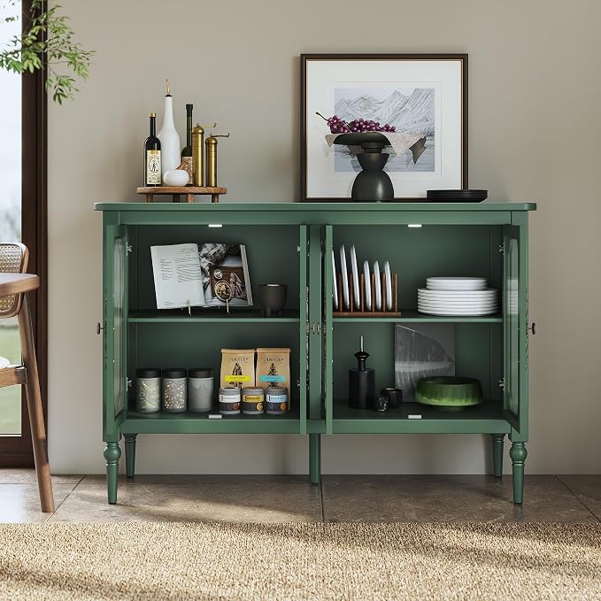 Vintage Buffet Sideboard with 4 Glass Doors, Deractive Crezada - Image 6
