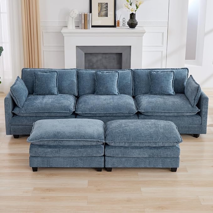 111'' Sectional Cloud Deep Seat Couch, Modern Comfy Chenille L Shaped Sectional - Image 7