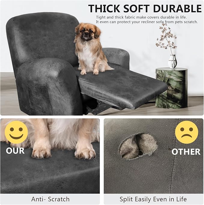 ANARACHON Leather Like Recliner Chair Covers Heavy Duty, 4 Pieces Recliner Cover - Image 2