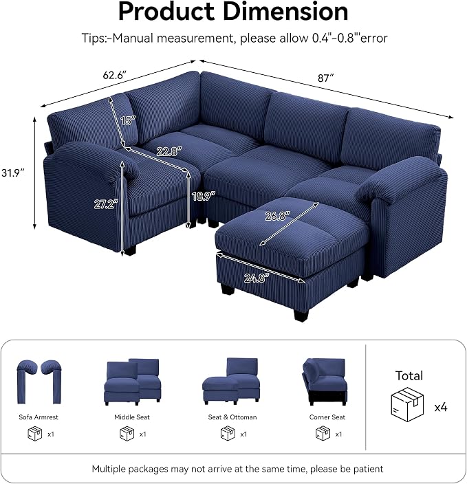 87'' U-Shaped Sectional Sofa - Image 2