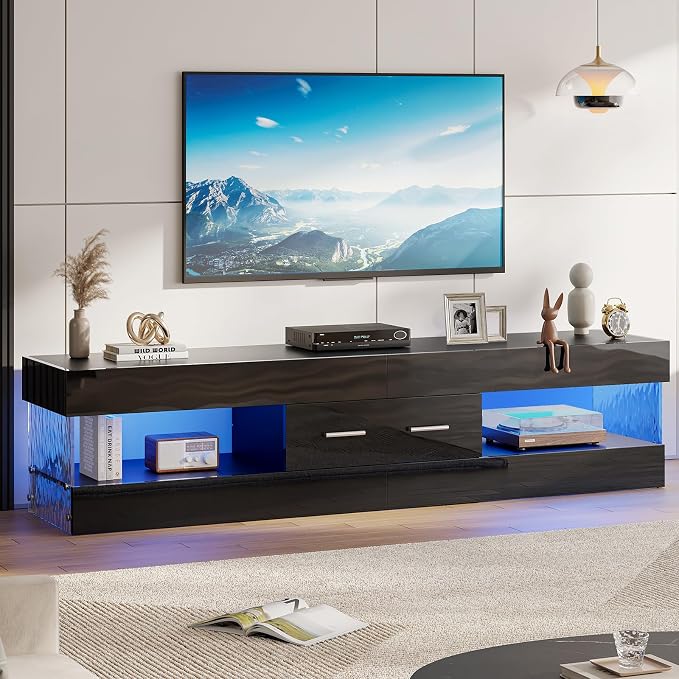 Bestier 67" Modern TV Stand for TVs 55 to 75 Inch, High Gloss LED Entertainment - Image 5