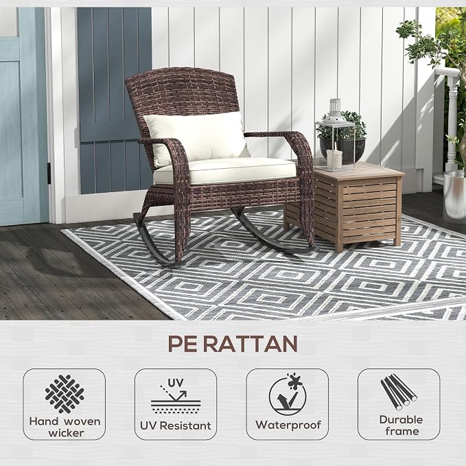 Outsunny Outdoor Wicker Adirondack Rocking Chair, Patio Rattan Rocker Chair - Image 7