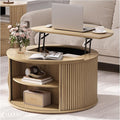 JOINICE 31.5" Round Lift Top Coffee Table, Natural Oak Modern Fluted Drum by Joinice