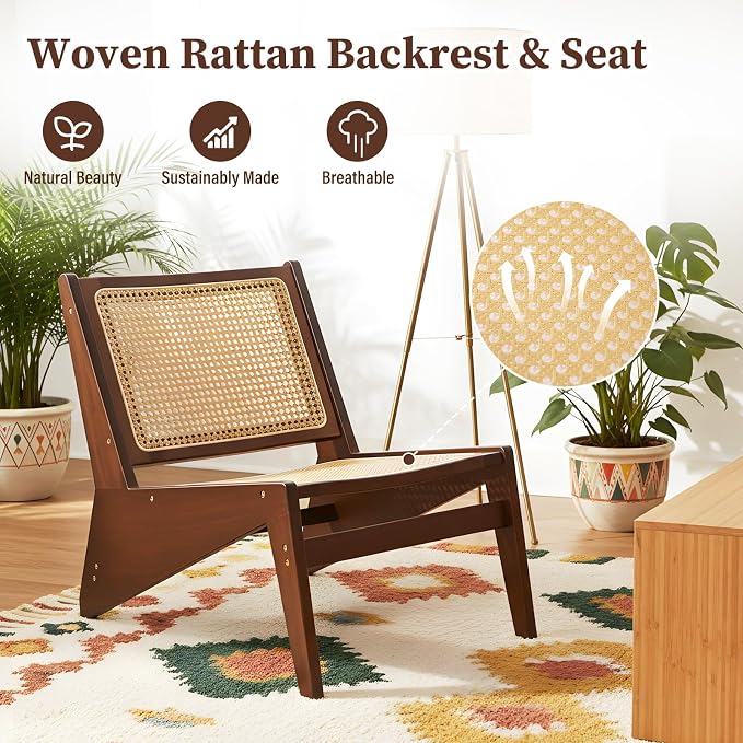 Furlide Mid-Century Accent Chair, Rattan Lounge Chair - Image 3