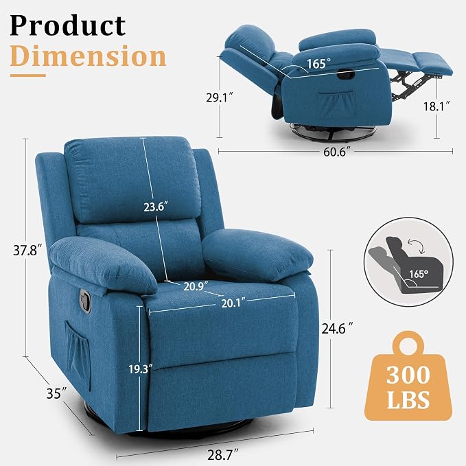 Korser Recliner Chair, 360 Swivel Rocker Chair - Image 2