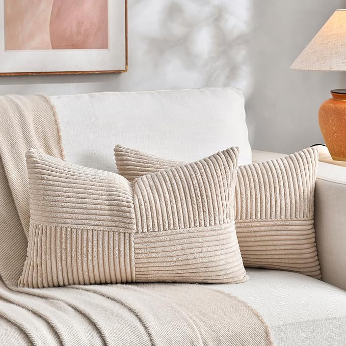 Fancy Homi 2 Packs Tan Lumbar Decorative Throw Pillow Covers 16x26 Inch by Fancy+Homi