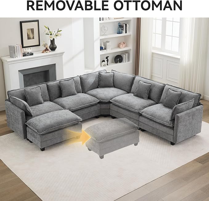 113'' V Shaped Cloud Sectional Sofa, Oversized Deep Seat Couches - Image 7