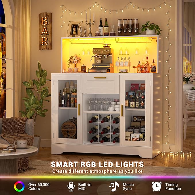 Unikito Wine Bar Cabinet with LED Light, Liquor Cabinet with Wine Rack and - Image 3