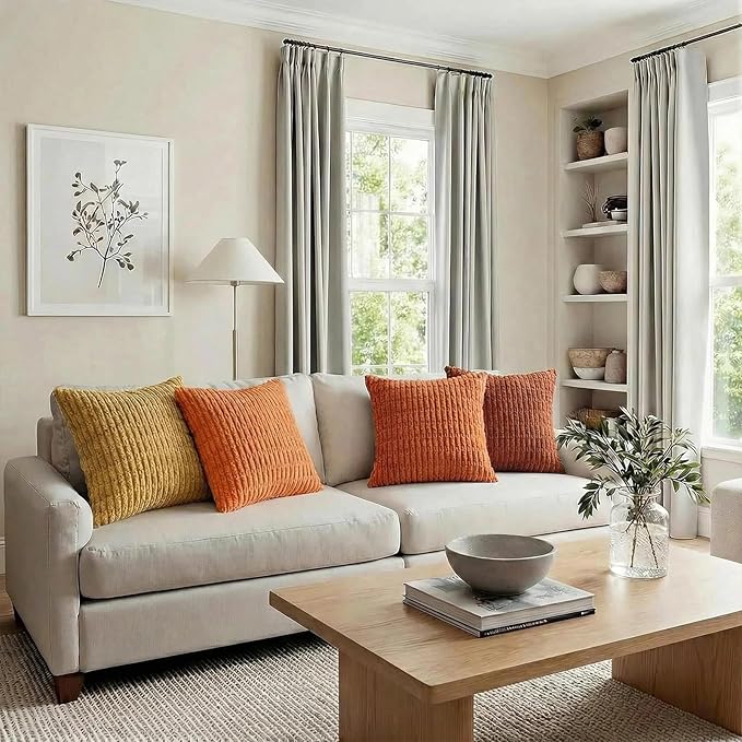 Fancy Homi Set of 4 Burnt Orange Fall Decorative Throw Pillow Covers 14x14 Inch - Image 6