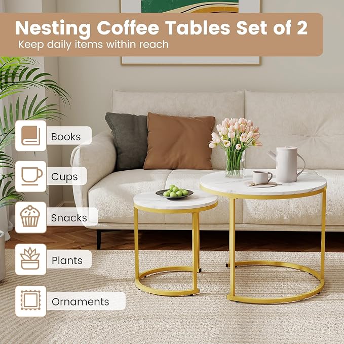 Giantex Nesting Coffee Table Set of 2, Round Stacking Side Tables - Image 4
