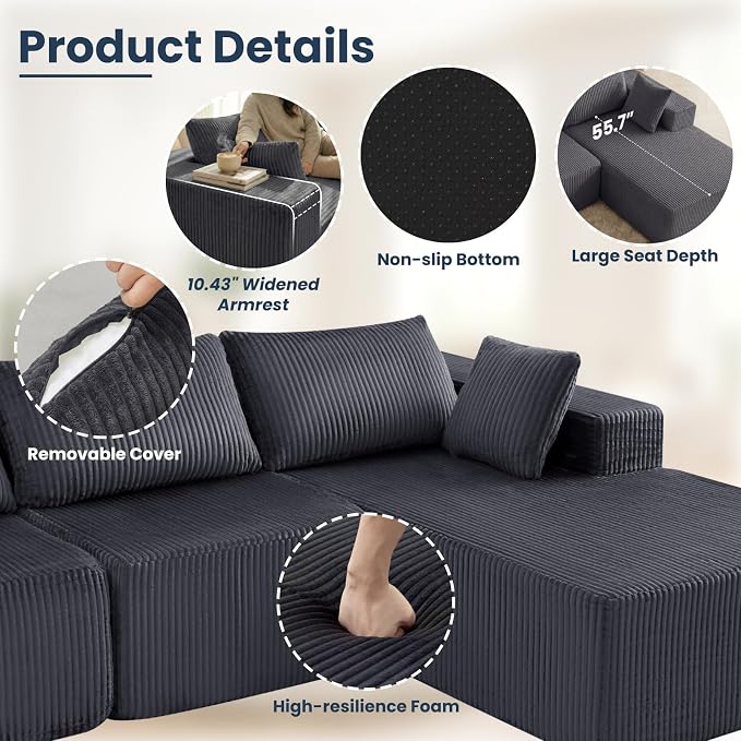DUMOS 108” Modular Sectional Sofa, Cloud Sectional Couch - Image 3