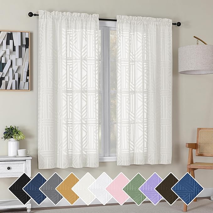 Simplebrand Ivory Semi Sheer Curtains 63 Inch Length 2 Panels, Light Filtering by Simplebrand