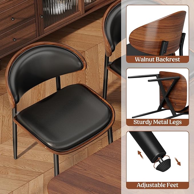 REONEY Dining Chairs Set of 2, Mid-Century Modern Upholstered PU Leather Chairs - Image 7
