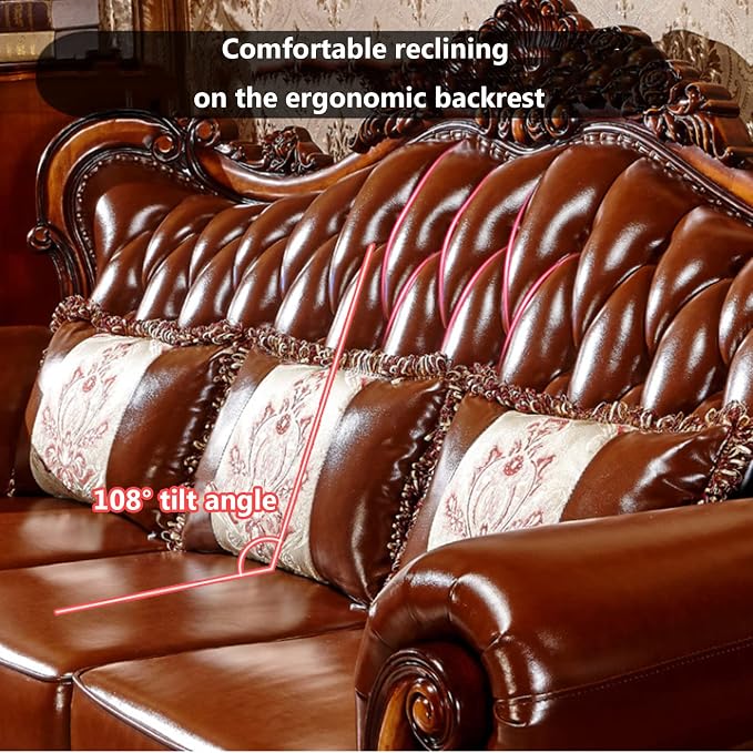 European-Style Leather Sofa, Solid Wood Carved High-end American-Style Sofa - Image 5