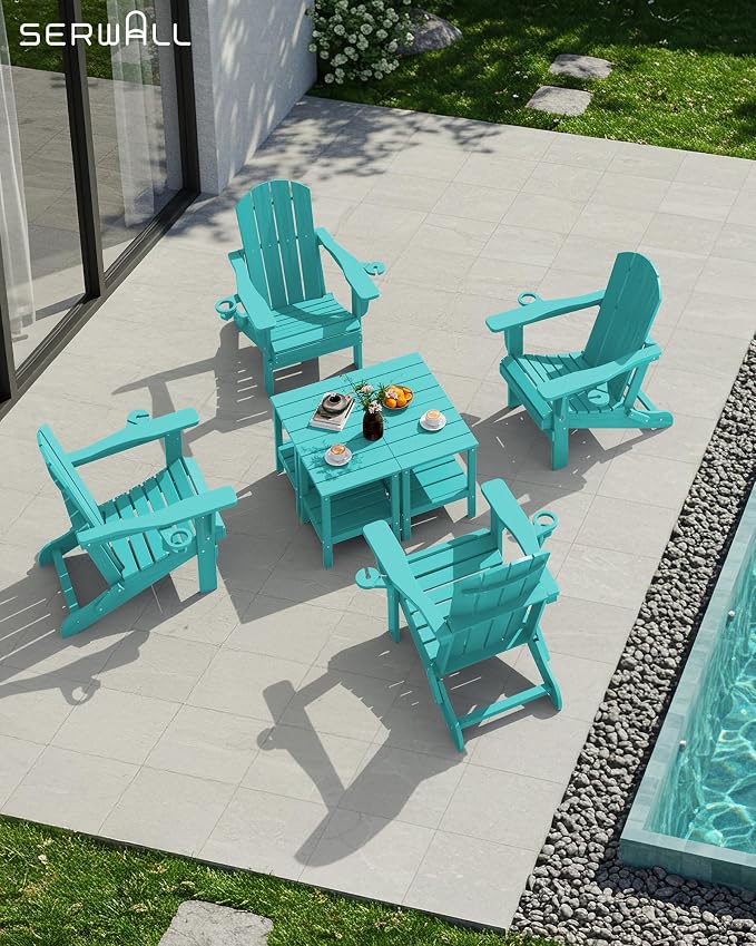 SERWALL 2-Tier HDPE Outdoor Side Tables Set of 4, Weatherproof Rectangular - Image 8