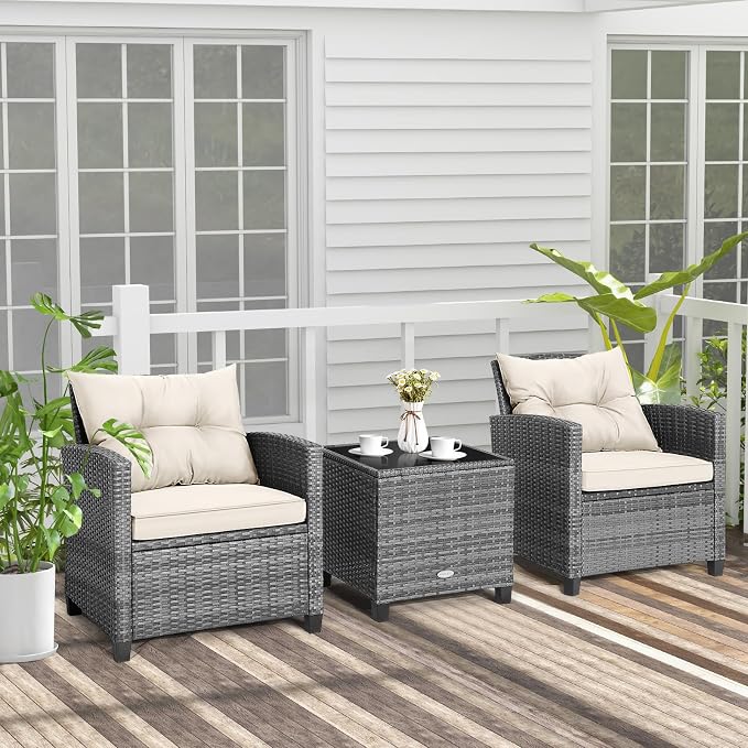 Tangkula 3 Pieces Patio Furniture Set, PE Rattan Wicker 3 Pcs Outdoor Sofa Set - Image 3