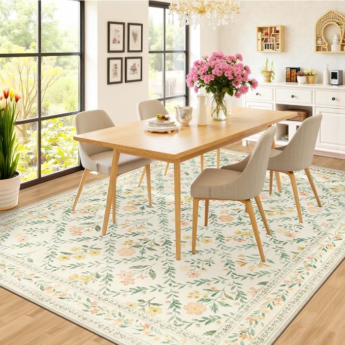 10x14 Area Rugs for Living Room: Floral Washable Rug Vintage Large Soft Boho - Image 4