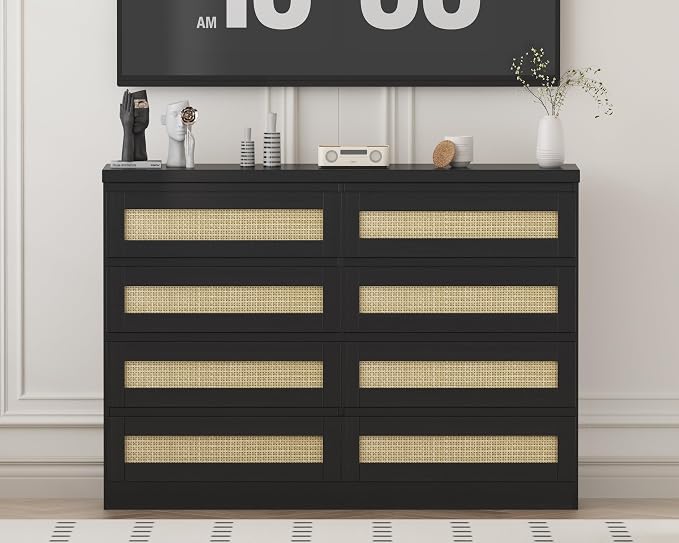 47 Inch Rattan 8 Drawer Dresser, Modern Farmhouse Chest of Drawers, Tv Stand - Image 4