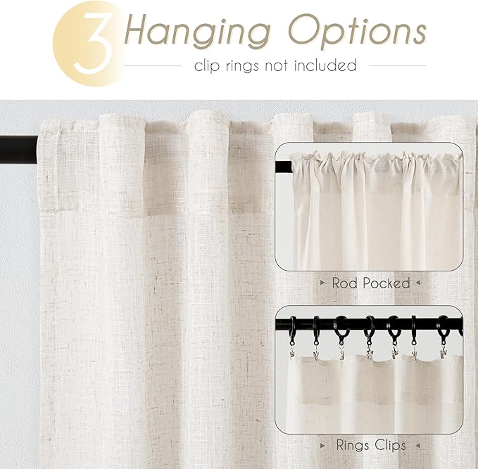 2 Panels Set Cream Linen Curtains 108 inches Long - Image 2