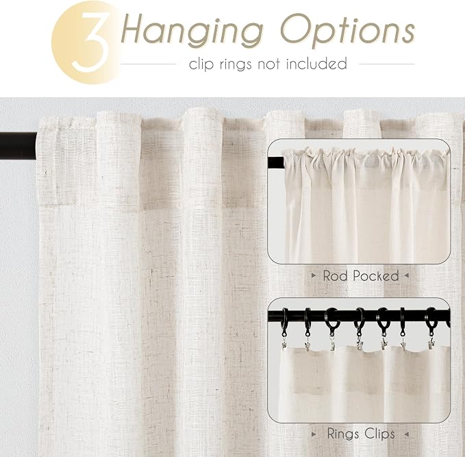 98 inch Long Linen Curtains 2 Panels - Image 2