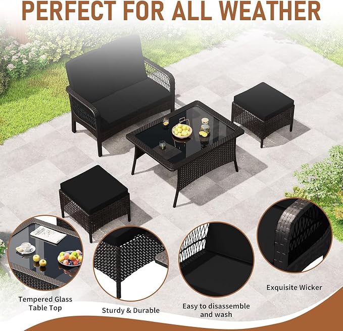 LEVELEVE Patio Furniture Set Outdoor Rattan Chair Wicker Sofa Garden - Image 3