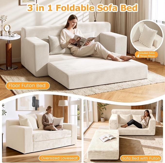 Boneless Loveseat Sleeper Sofa Bed, 3-in-1 Convertible Sofa Bed and Futon Couch - Image 3