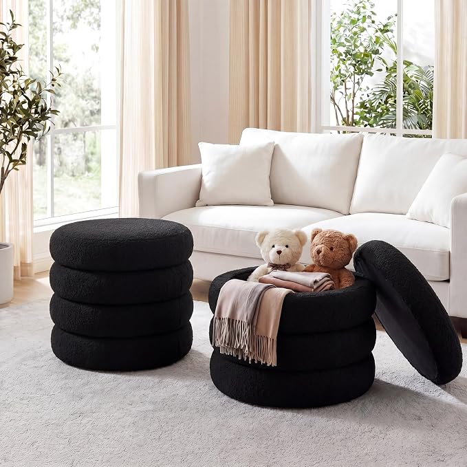 Flouki 19.5" Storage Ottoman Round, Vanity Stools by Flouki