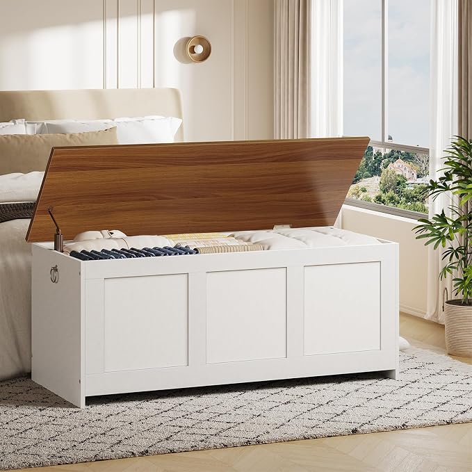 HOOBRO Storage Bench, 43.3" Retro Wooden Storage Chest, Wooden Storage Trunk - Image 6