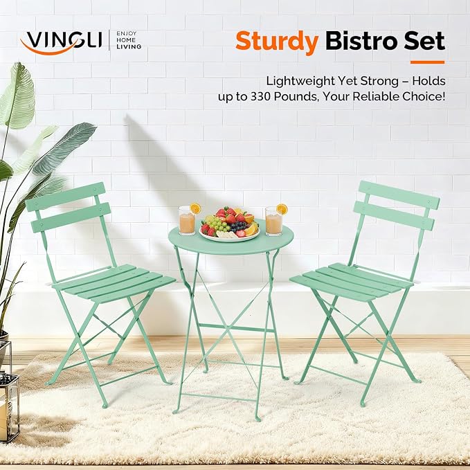 VINGLI Outdoor Folding Bistro Table and Chairs Set of 2, 3-Piece Bistro Set - Image 3