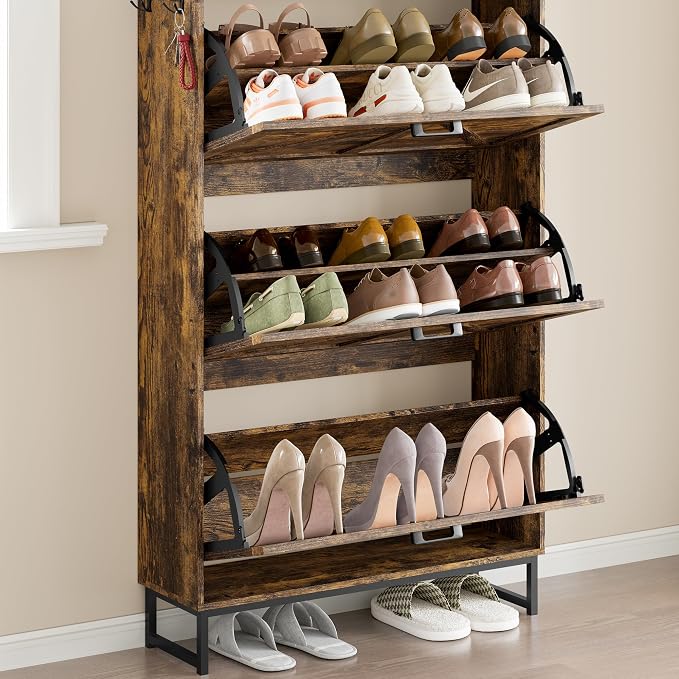 BORNOON Shoe Cabinet with 3 Flip Drawers Narrow Shoe Storage Cabinet Organizer - Image 6