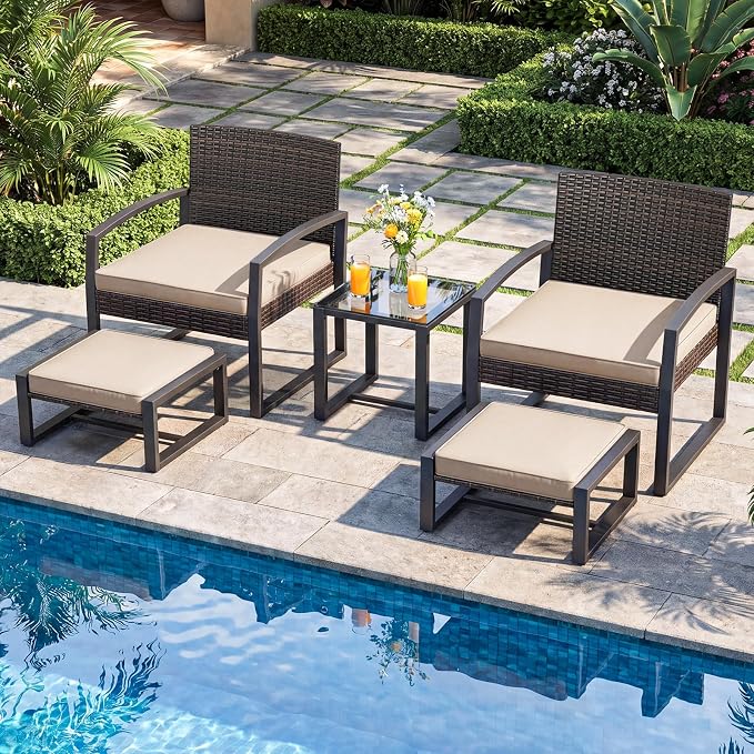 Tangkula 5 Pieces Wicker Patio Conversation Set, Outdoor PE Rattan Chair - Image 2