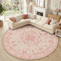 RELEANY Area Rugs Round 10ft Washable Non-Slip, Floral Vintage Distress Print by RELEANY