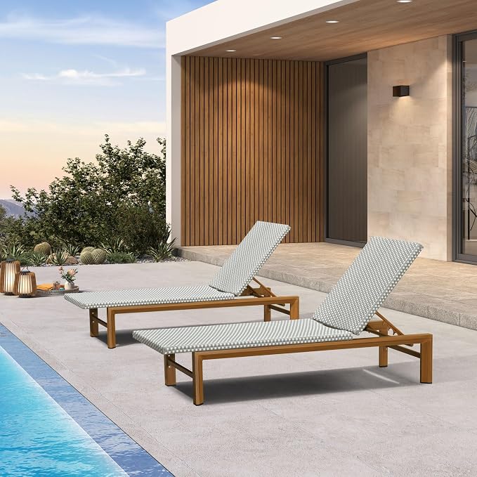 PURPLE LEAF Extra Wide Patio Chaise Lounge Set of 2 Outdoor Lounger French PE by PURPLELEAF