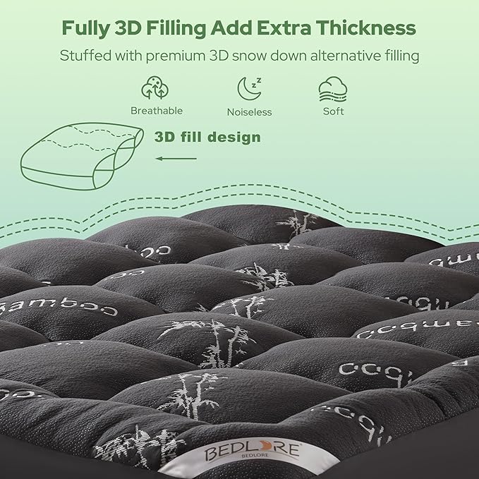 BEDLORE King Mattress Topper Viscose Derived from Bamboo, Thick Pillow Top - Image 5