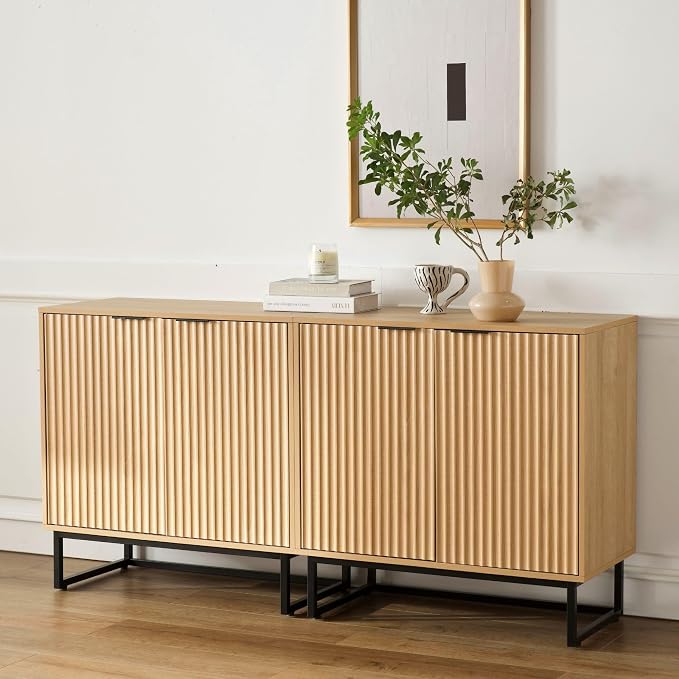 EYYTHUNG Fluted Storage Cabinets Set of 2, Sideboard Buffet Cabinet Modern by EYYTHUNG