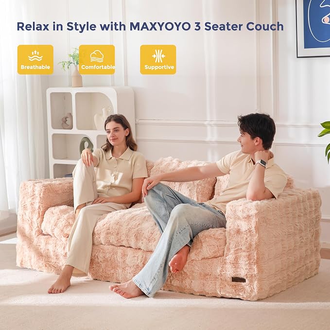 MAXYOYO 3 Seater Sofa for Living Room, Tufted Boneless Couch Bubbled Sofa Couch - Image 8