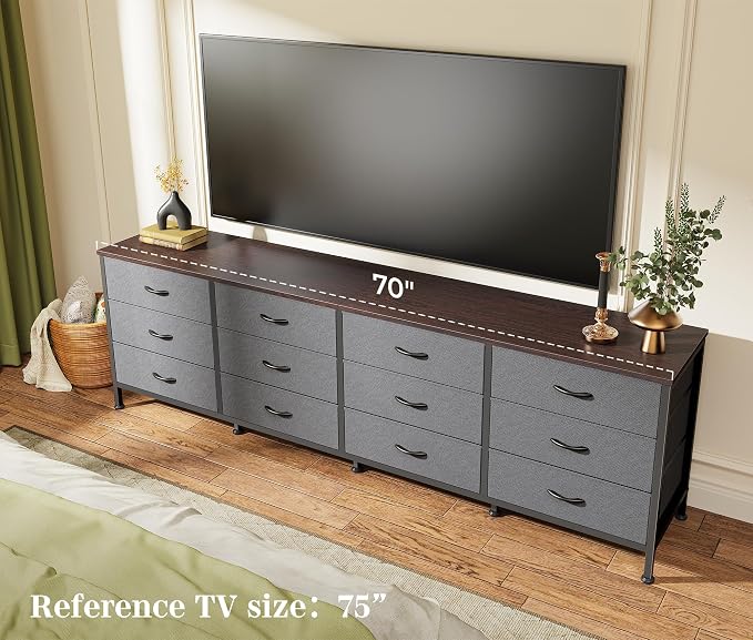 Huuger 70 Inch Dresser for Bedroom, TV Stand for 65, 80 Inch TV, 12 Drawer Long - Image 2
