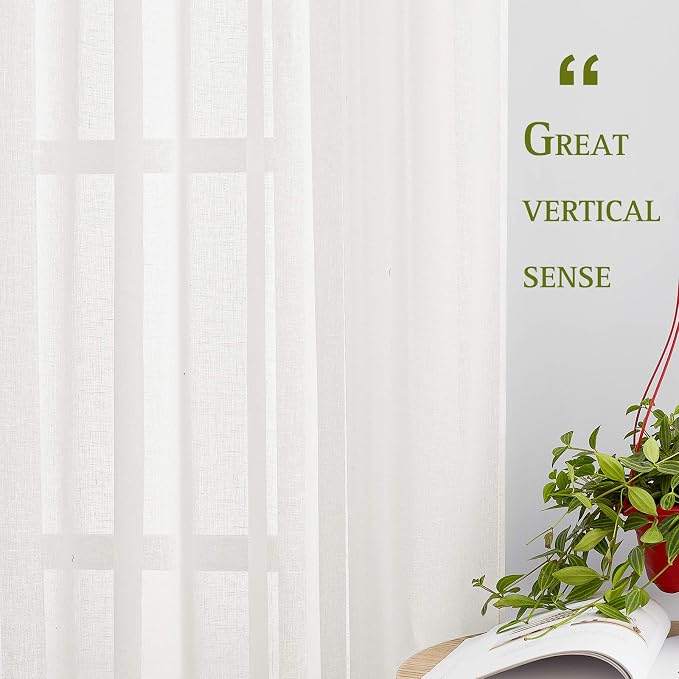 NICETOWN Semi Sheer Linen Curtains Flax Textured - Image 5