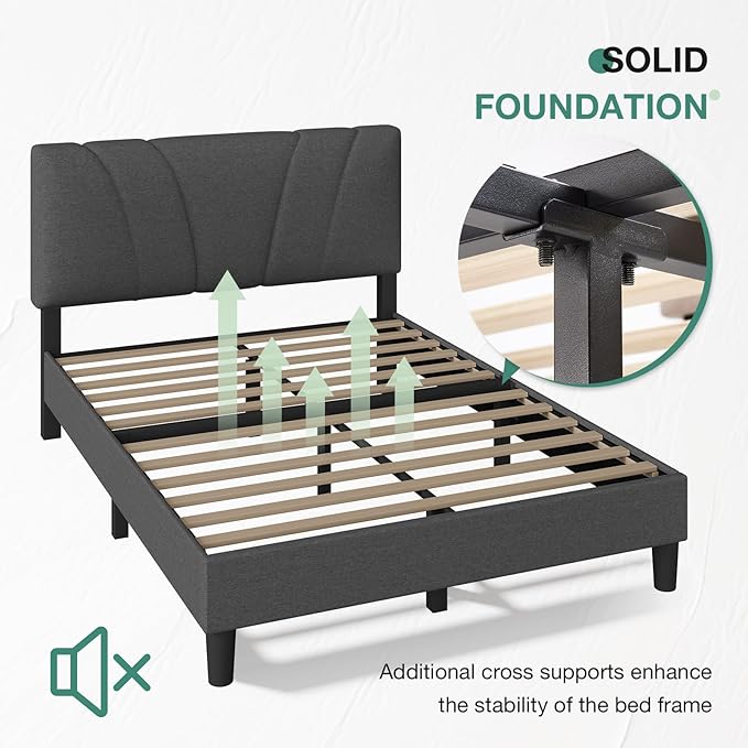 Novilla Full Bed Frame Upholstered Platform Full Size Bed Frame - Image 6
