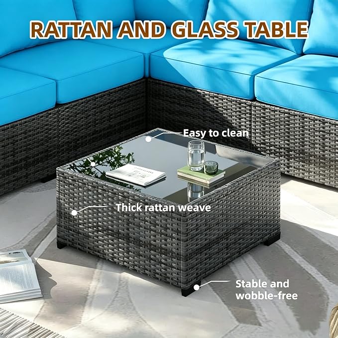 MOCHITO 7 Pieces Outdoor Patio Furniture Sets, All-Weather Sectional Sofa Grey - Image 2