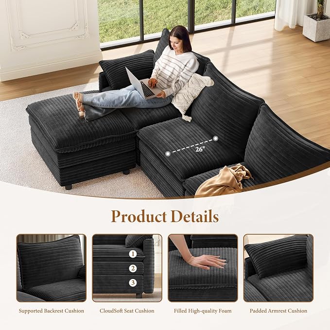 Vesgantti 142" Cloud Couch Sectional Modular Sofa, Comfy Sectional Couch - Image 4