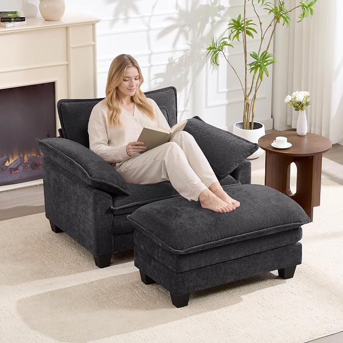 Oversized Accent Chair with Ottoman, Upholstered Armchair with Extra Thick - Image 4