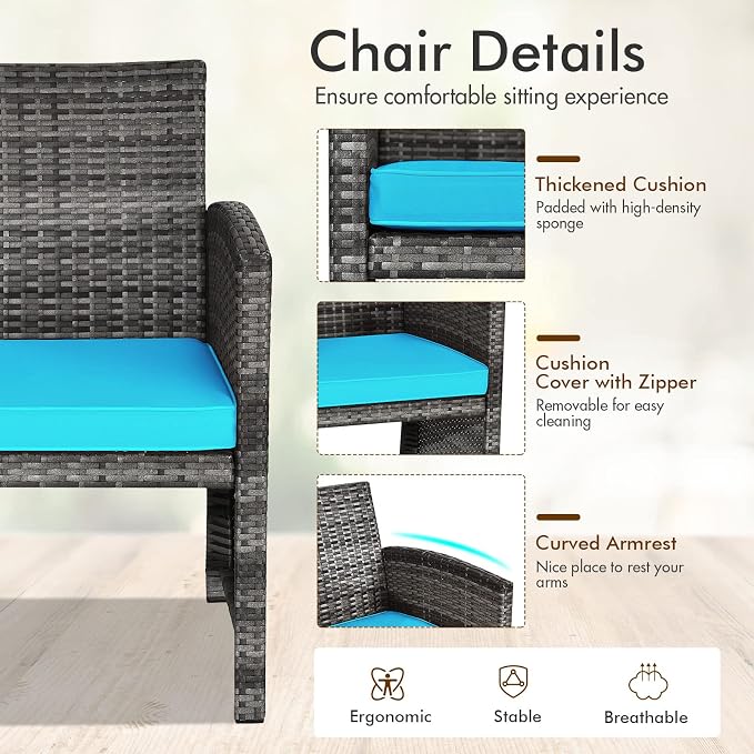 Goplus 4-Piece Rattan Patio Furniture Set, Outdoor Wicker Conversation Sofa - Image 4