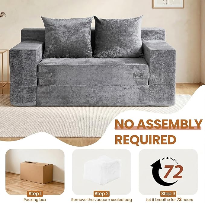 Loveseat Sofa Bed, Convertible Silky Velvet 5-in-1 Foldable Boneless Sleeper - Image 8
