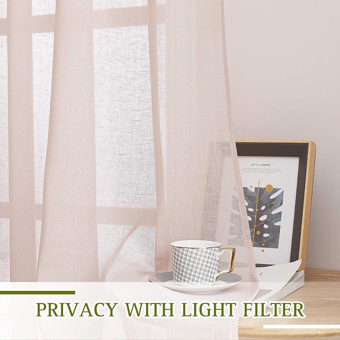 NICETOWN Semi Sheer Linen Pink Curtains - Image 3