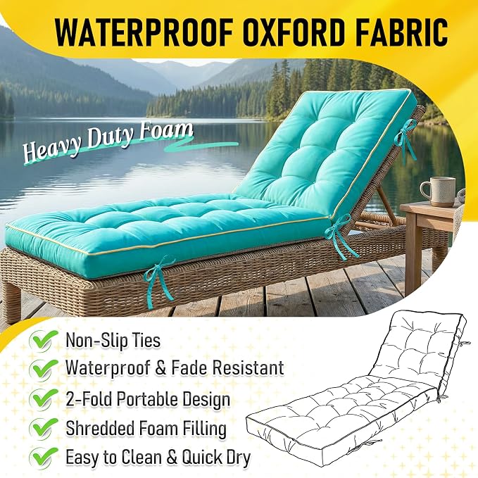 72x21 Inch Folding Chaise Lounge Cushion Quick Dry - Image 2