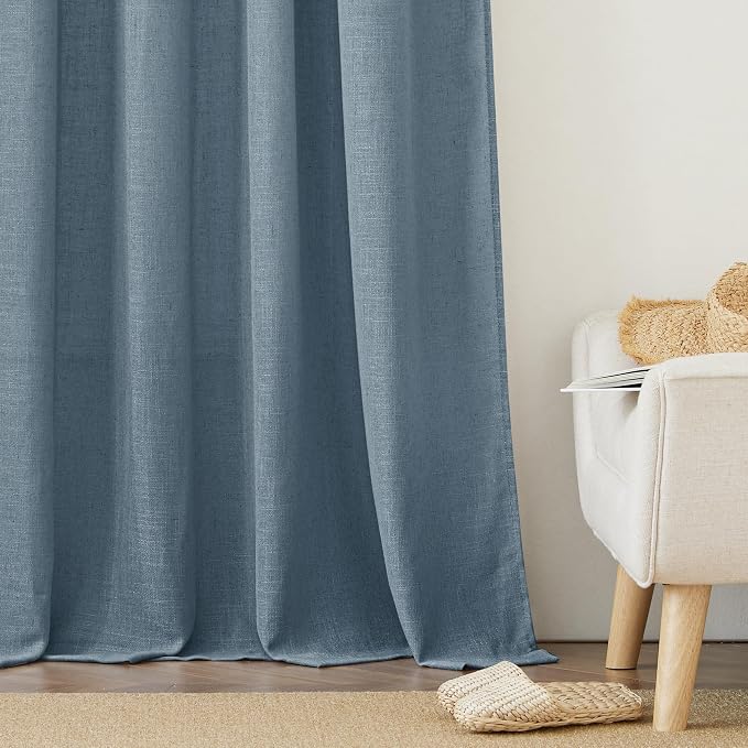 RYB HOME Stone Blue Sheer Curtains 84 inch Length Soft Linen Texture Curtains - Image 7