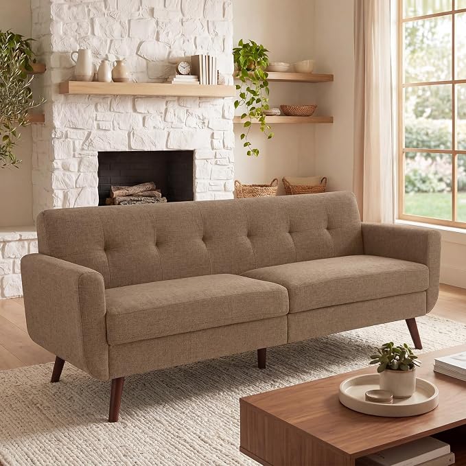 Tbfit 77.2" W Linen Sofa Couch, Mid Century Modern Decor Loveseat Couches by TBfit