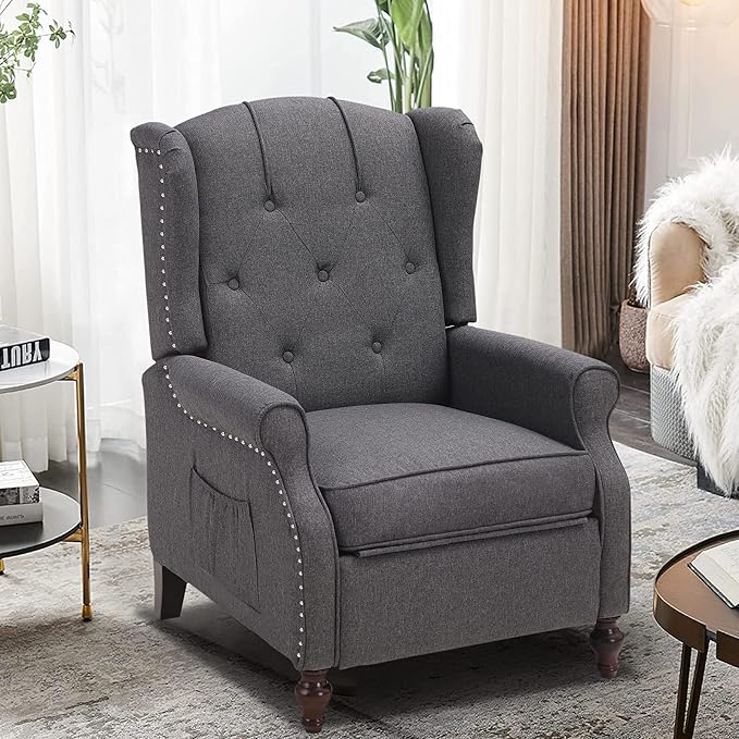 Wingback Recliner Chair with Massage and Heat, Wingback Recliner Tufted Fabric by Consofa