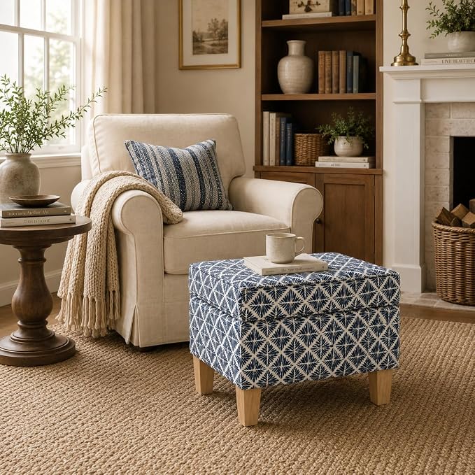 HomePop Home Decor |Upholstered Modern Rectangular Storage Ottoman | Hinged Lid - Image 2